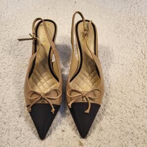 Sam Edelman Willette slingback pump soft beige leather upper black cap toe sz 6